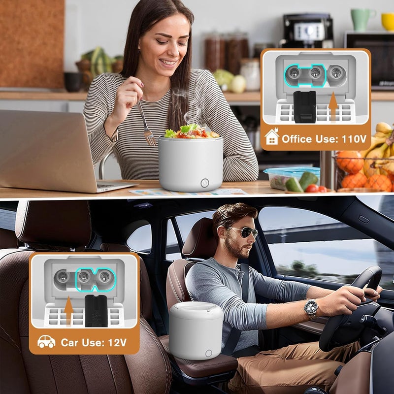 Vabaso Electric Lunch Box for Adults, 41oz 80W Heated Lunch Box, 12V/24V/110V/220V Portable Food Warmer White Elephant Gifts for Men Car Truck Work with 1.2L 304 Stainless Steel Container - Image 3